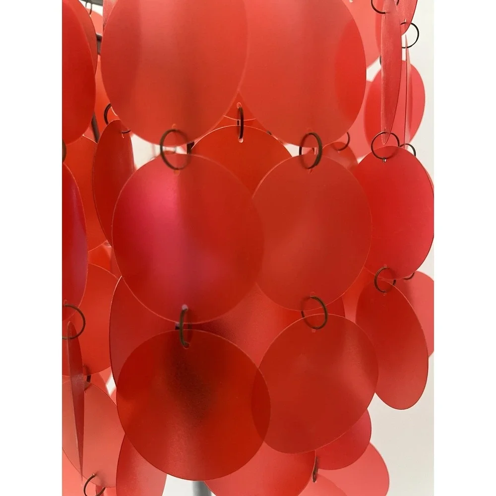 Vintage Table Lamp Red Plastic Disc Circles Silver Base Funky 70's Brady Bunch